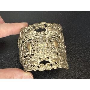 VIRGINS SAINTS & ANGELS Intricate Vintage Gold-Silver Tone Floral Cuff Bracelet